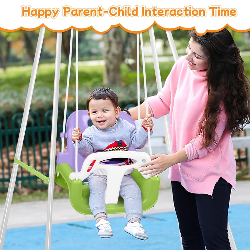 3-in-1 Toddler Swing, Foldable Indoor & Outdoor Baby Swing, Multifunctional Swings for Children 6 Months and Older, Easy to Assemble and Store for Backyard Play (Purple)