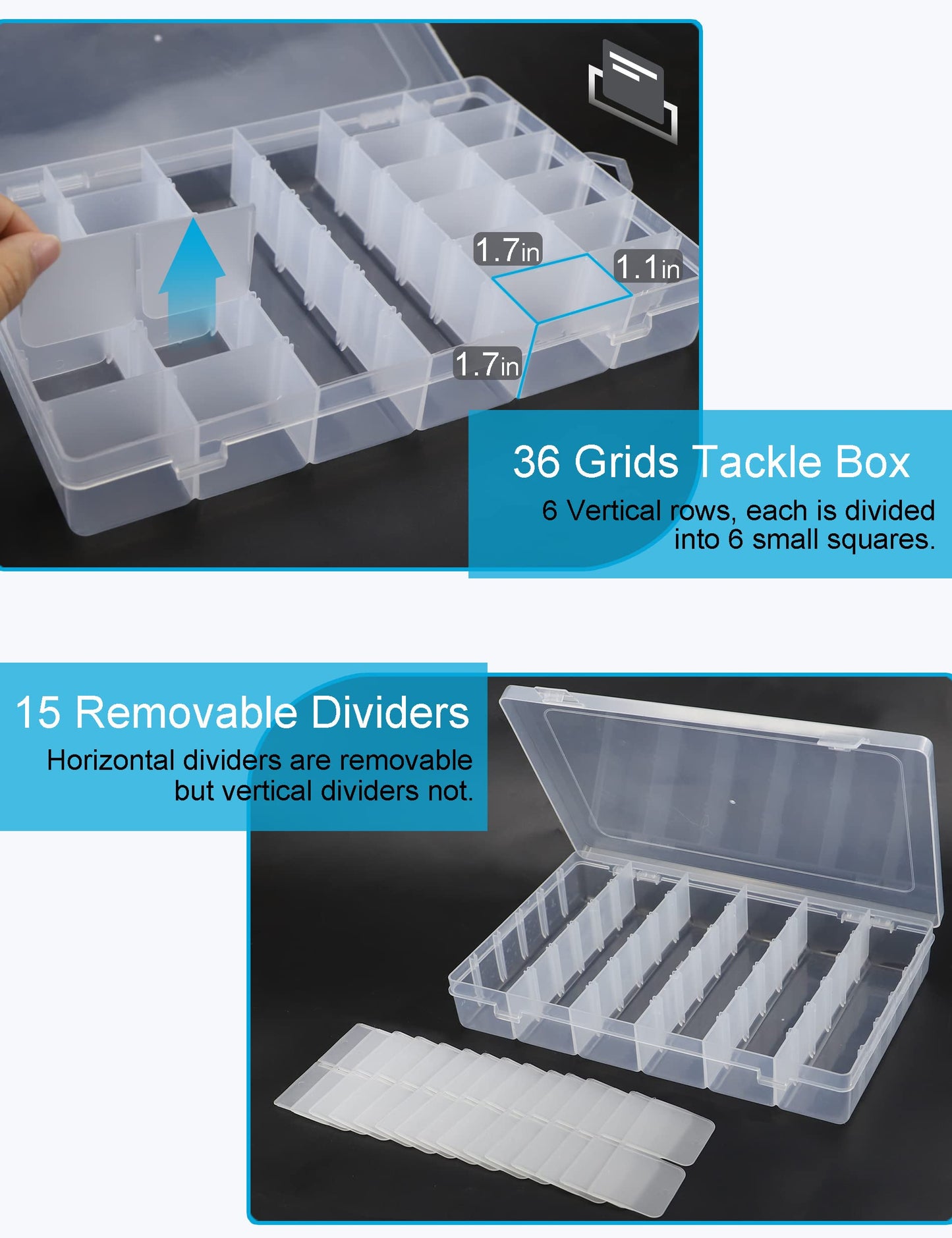 Beoccudo Tackle Box Fishing 3600 Tackle Box Organizer 2 Pack Clear Tacklebox Bead Organizer Box Plastic Organizer Tackle Storage Boxes with Dividers