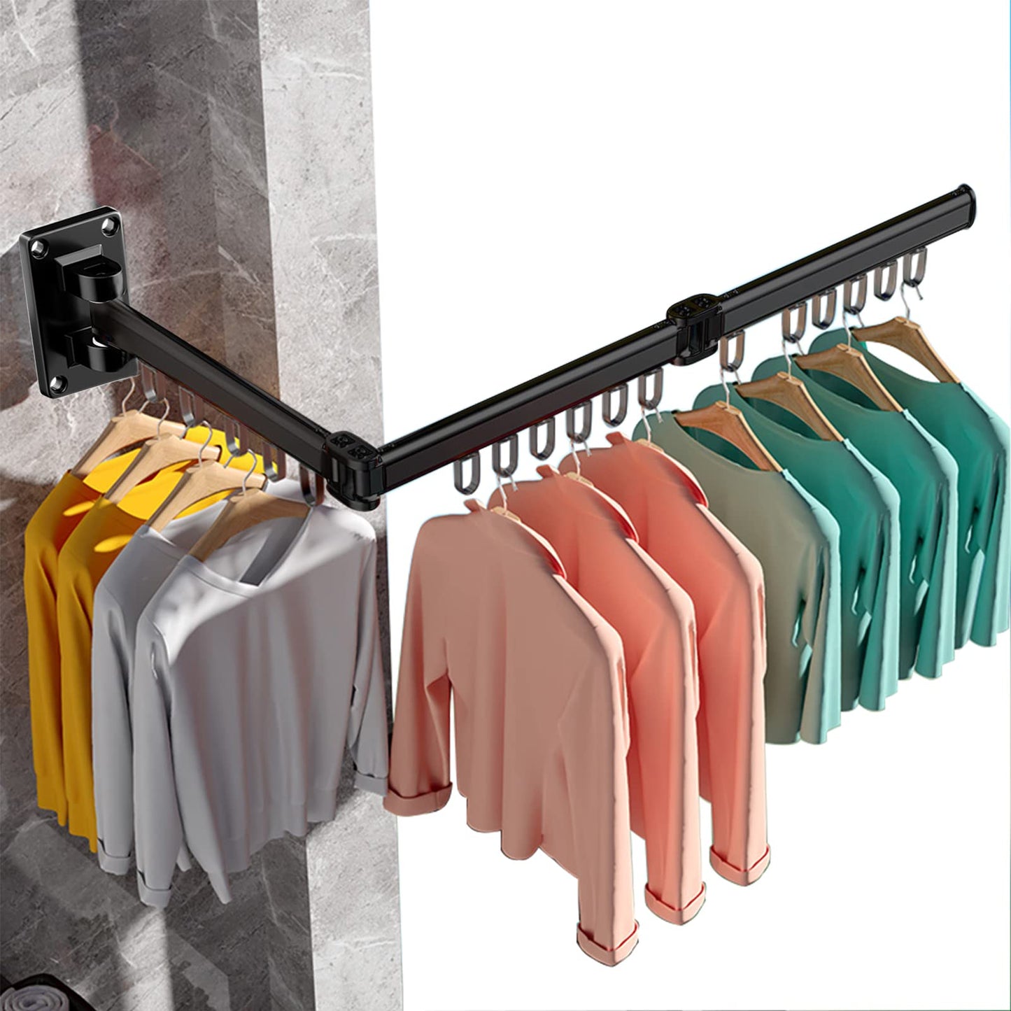 AISIR Clothes Drying Rack Wall Mounted, Aluminum Clothes Airer Clothes Dryer Foldable for Balcony, Bathing Room, Bedroom - Black