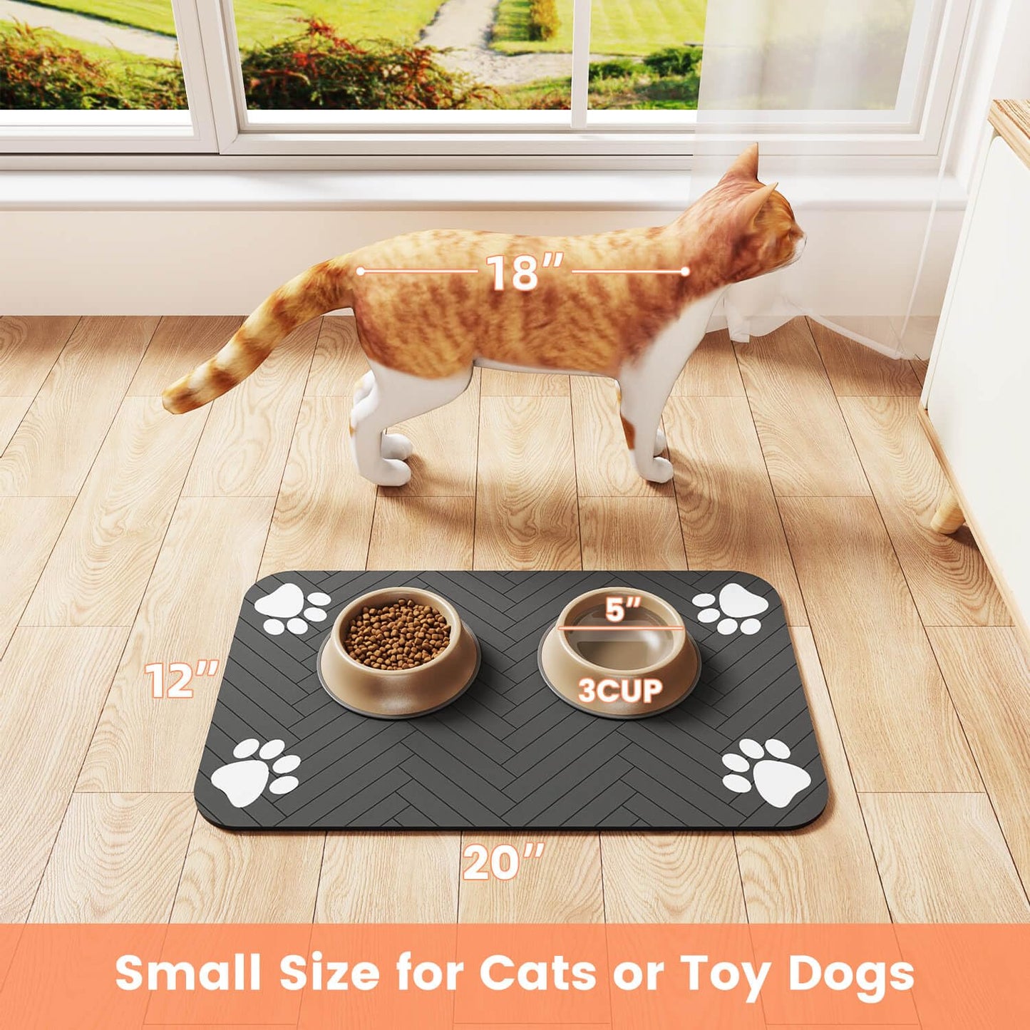 Pet Feeding Mat-Absorbent Pet Placemat for Food and Water Bowl, with Waterproof Rubber Backing, Quick Dry Water Dispenser Mat for Dog and Cat (20"x12", Beige)