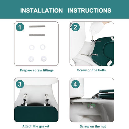 Dark Green Round Toilet Seat Natural Wood Toilet Seat with Zinc Alloy Hinges, Easy to Install also Easy to Clean, Scratch Resistant Toilet Seat by Angol Shiold (Round, Dark Green)