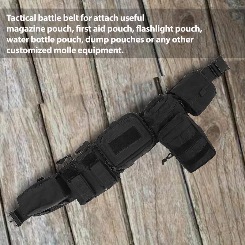 YAKEDA MolleTactical Belt for men-Battle Belt Duty Belt Law Enforcement Utility Belt Police Belt Set 5 PCS (Black)