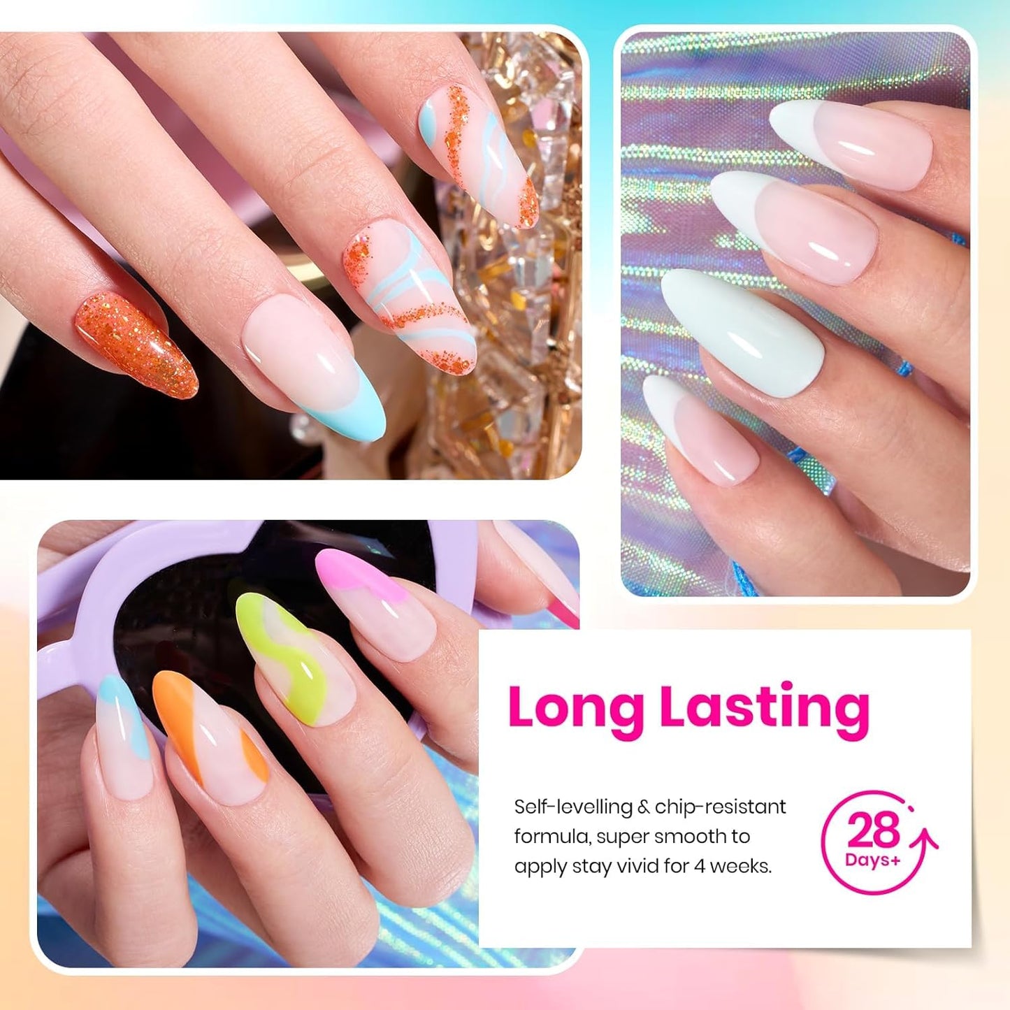 beetles Gel Polish Set - 23Pcs Macaroon Color Gel Nail Kit with Glossy Matte Top Coat Base Coat Yellow Pink White Purple Blue Glitter Bright Uv Nails Paradise Pastel Gel Halloween Gifts for Women