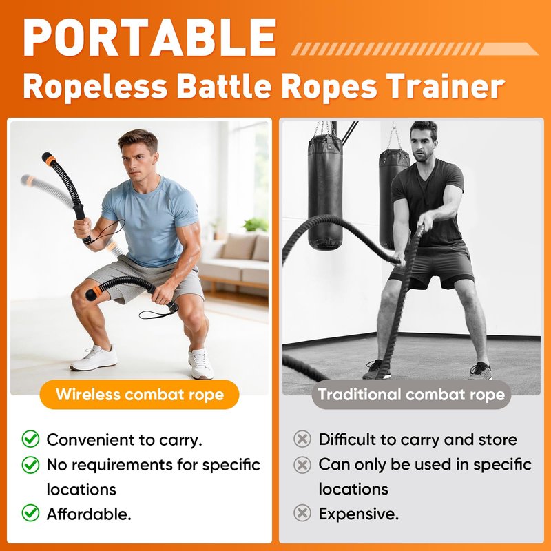 Adjustable counter weight Cordless Battle Ropes,Heavy Duty Portable Ropeless Battle Ropes for Home Gym,Workout Exercise Rope for Strength Building, HIIT and Low-Impact Aerobic Training for Men & Women
