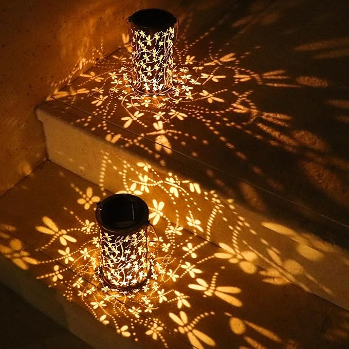 2 Pack Solar Lanterns Outdoor Waterproof Dragonfly Lantern Garden Decor Birthday Gifts for Women Mom Grandma Hanging Solar Lights Metal Decoration for Yard, Patio, Backyard, Porch