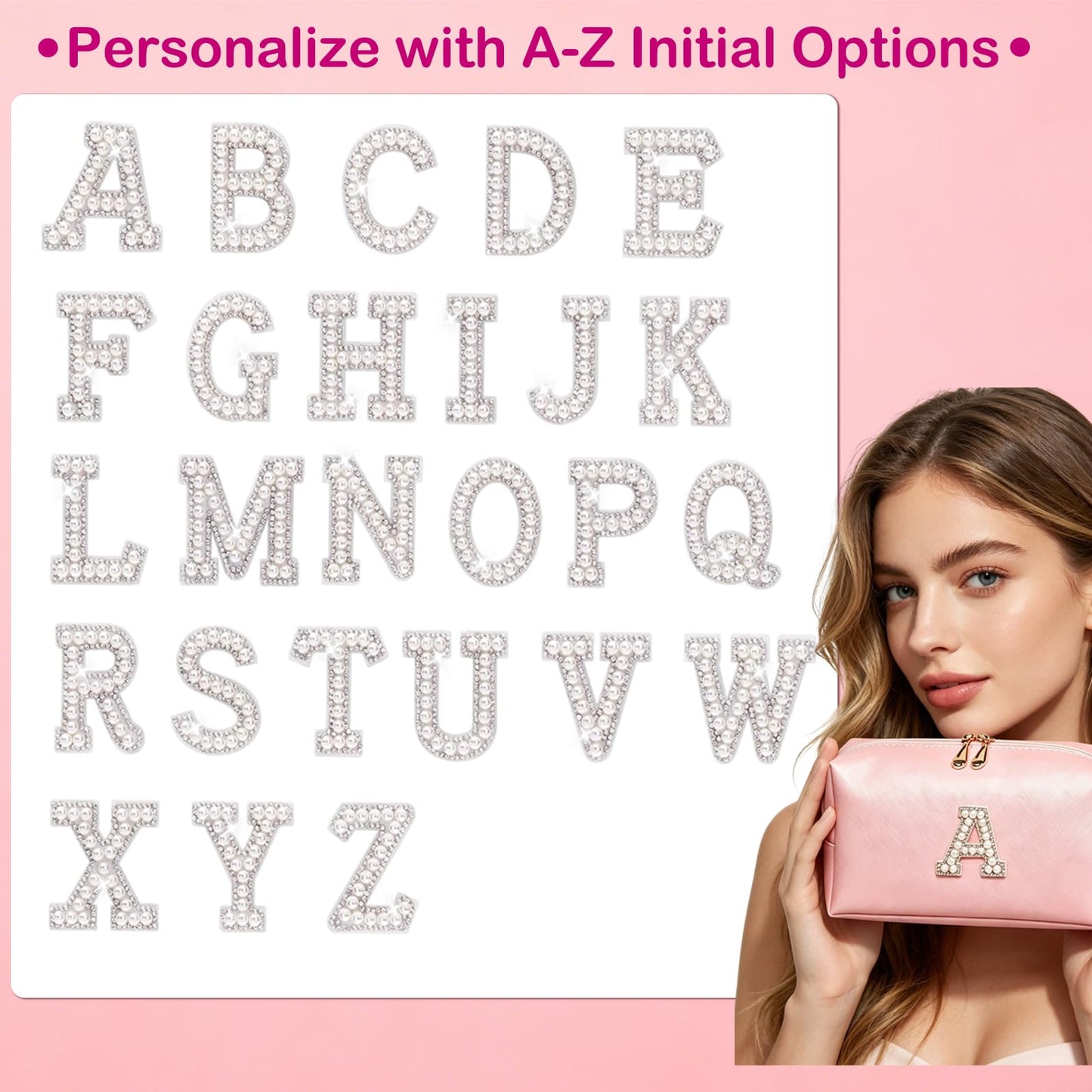 VENCELIN Initial G Pearl Makeup Bag 3Piece, PU Leather Travel Toiletry Pouch, Large Medium Small Portable Organizer for Business Trip Teen Girls
