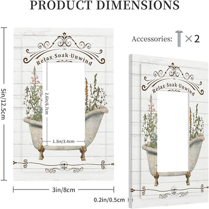 Rustic Farmhouse Wooden Board Botanical Flower Single Rocker/Decora Light Switch Plate Decorative 1 Gang Outlet Cover Faceplate GFCI Electrical Receptacle Wallplate Dimmer for Bathroom Home Decor