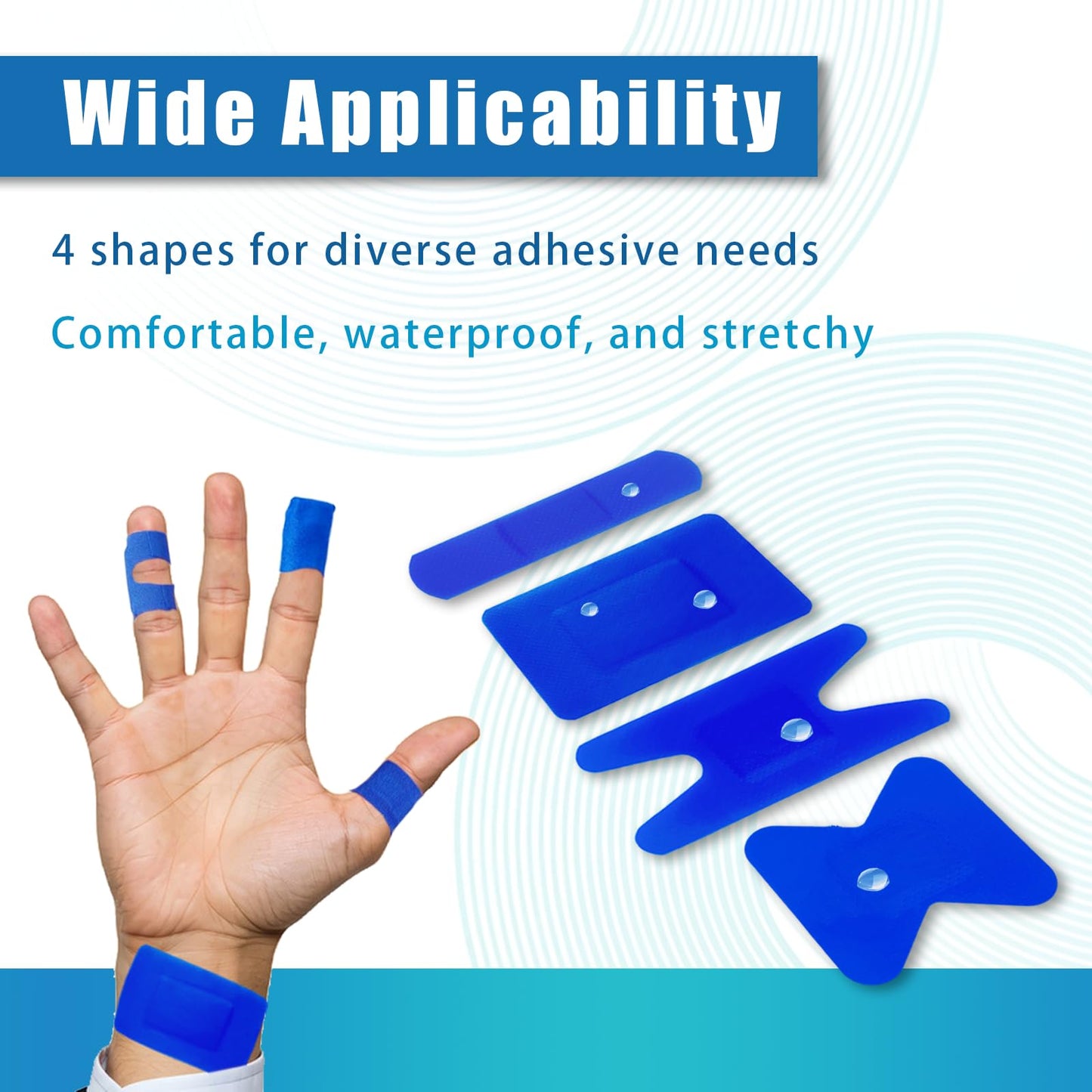 160Pcs Blue Waterproof Adhesive Bandaids Include 4 Shapes Band-aids Breathable Bandaid for First Aid and Wound Care