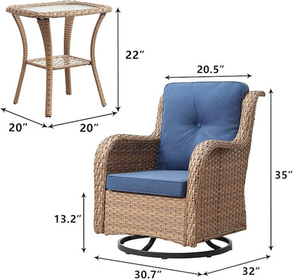Rilyson Patio Chairs Wicker Outdoor Chair - 6 Piece Rattan Patio Swivel Rocking Chairs Set with Glass Top Side Table for Porch Deck Backyard(Yellow/Blue)