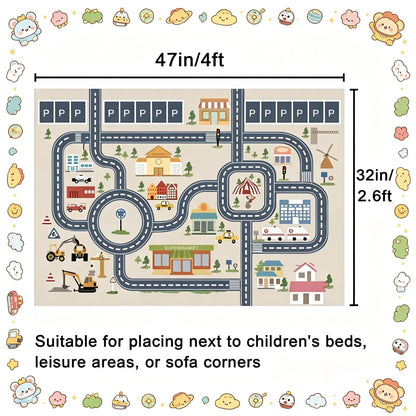 HOJOMACA Car Rug 32×47inch, Road Carpet Play Mat for Toy Cars, Non-Slip Race Track Carpet Rug, Educational Area Play Rugs for Children Playroom Bedroom (Town Road)