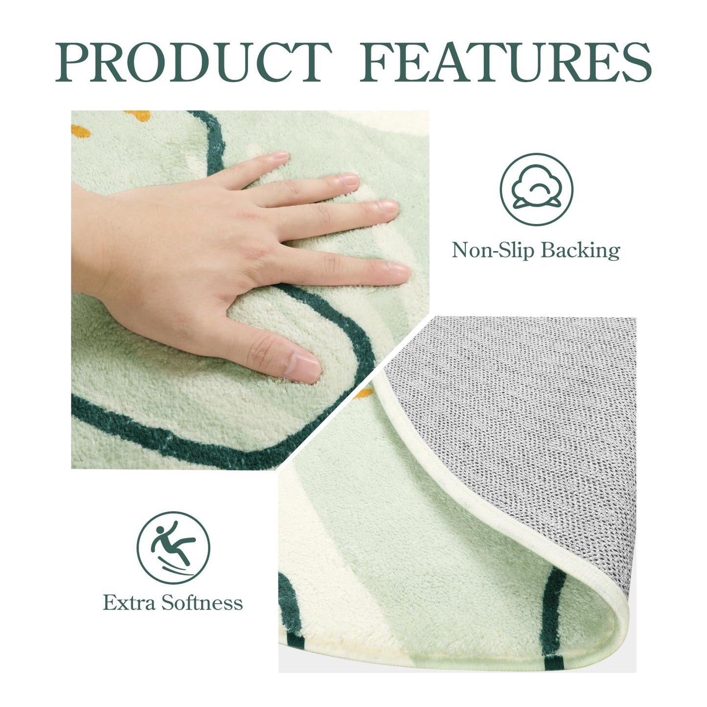 Lahome Green Washable Rugs 9x12 Living Room Rug, Non-Slip Backing Lightweight Extra Large Area Rug Ultra-Thin Throw Rus for Dining Room Table, Boho Botanical Print Soft Rug for Bedroom Classroom Home