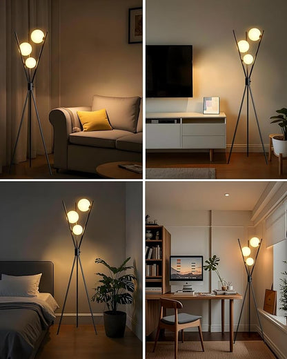 Lightdot 60IN Dimmable Black Tripod Floor Lamp Mid Century Standing Lamps with 3Pcs 3000K G9 Bulbs Globe Eye Care&Stable Base Modern Tall Lamp for Living Room Bedroom Office