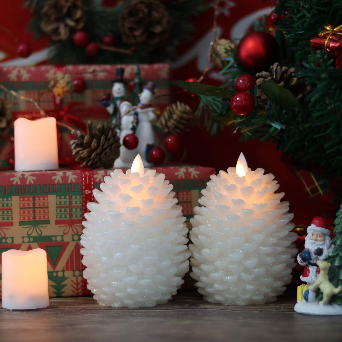 Eldnacele LED Pine Cone Candles with Remote Timer, Battery Operated Flameless Candles Unscented Wax Pinecone Candle White 2 Pack for Christmas Home Party Decoration