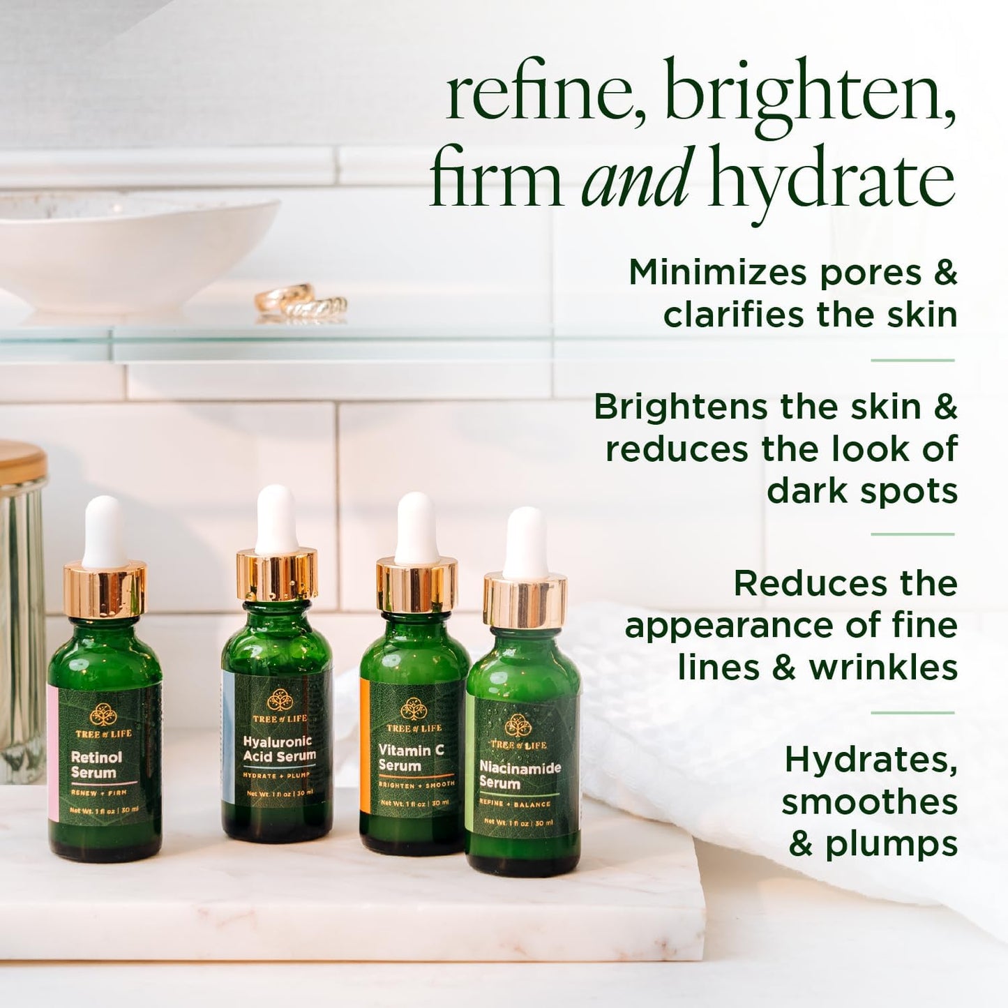 Tree of Life Beauty Facial Skin Care Set, Brightening, Firming, Hydrating, Dry Face, Dermatologist Tested - Trio Power Kit, Vitamin C, Retinol and Hyaluronic Acid, 3 count of 1 Fl Oz