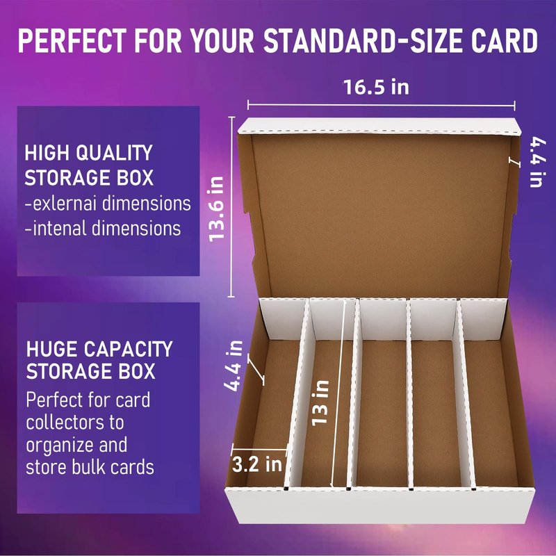 EBOAUSI Trading Card Storage Box 5 Row Holds 3950-count,3 Pack Cardboard Storage Box with 24Divider+36 Index Label,Trading Card Dividers for Tcg,Sports,Mtg Cards (3 Pack-Large)