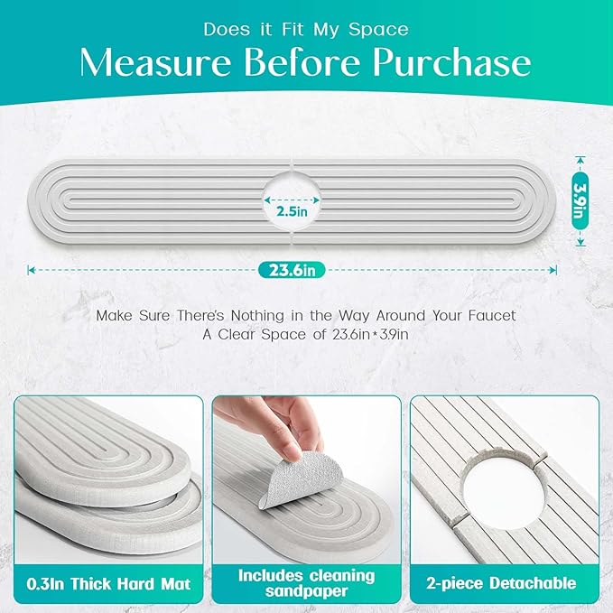 Stone Faucet Mat for Kitchen Sink – Diatomite Fast-Drying Stone Tray, Faucet