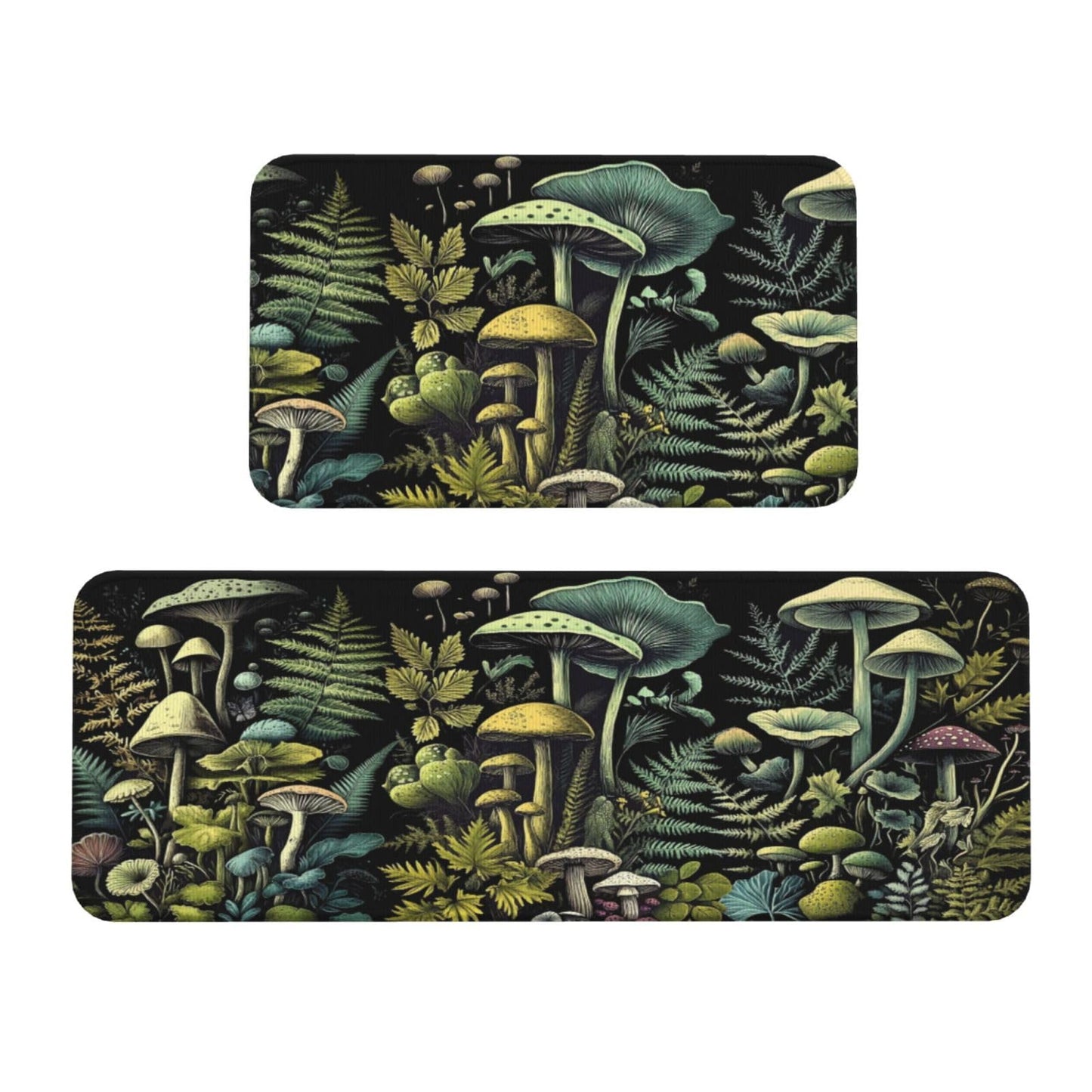 Mushroom Kitchen Rugs Set of 2, Mushroom Kitchen Mats, Non-Slip Absorbent Washable Kitchen Mats for Home Kitchen Decor, 17'' X 30''+17'' X 47''