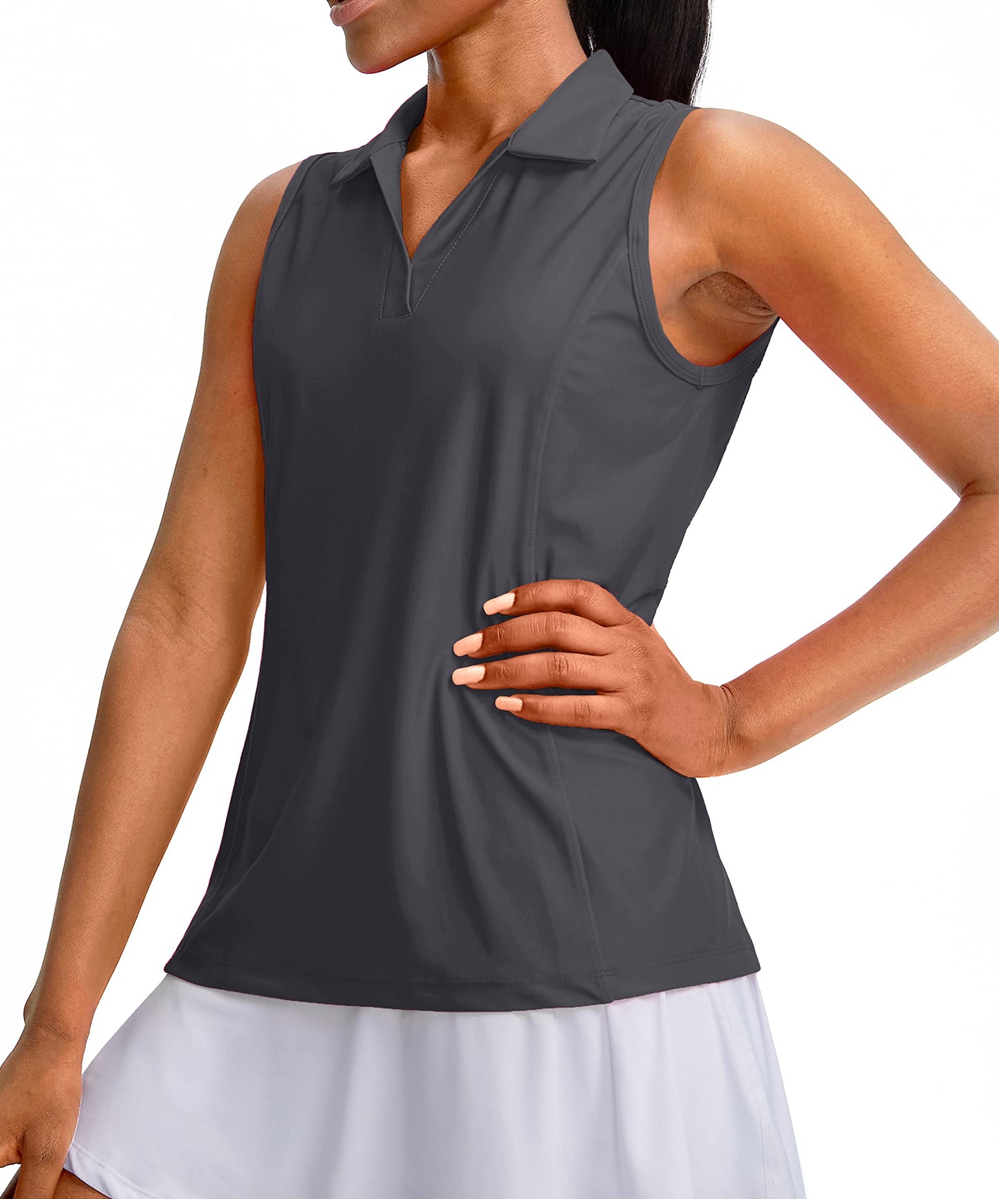 G Gradual Women's Sleeveless Golf Polo Shirts Tennis Quick Dry Collared Tank Tops V-Neck Polos for Women(Gray,XS)