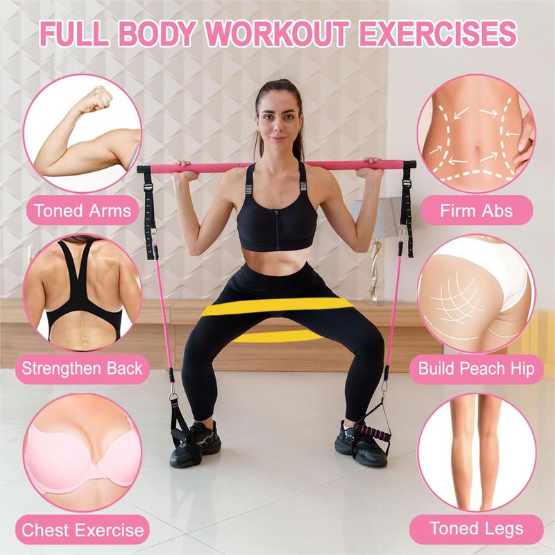 Bbtops Pilates Bar Kit with Resistance Bands,Pilates Bar with Stackable Bands Workout Equipment for Legs,Hip,Waist and Arm,Exercise Fitness Equipment for Women & Men Home Gym Yoga Pilates