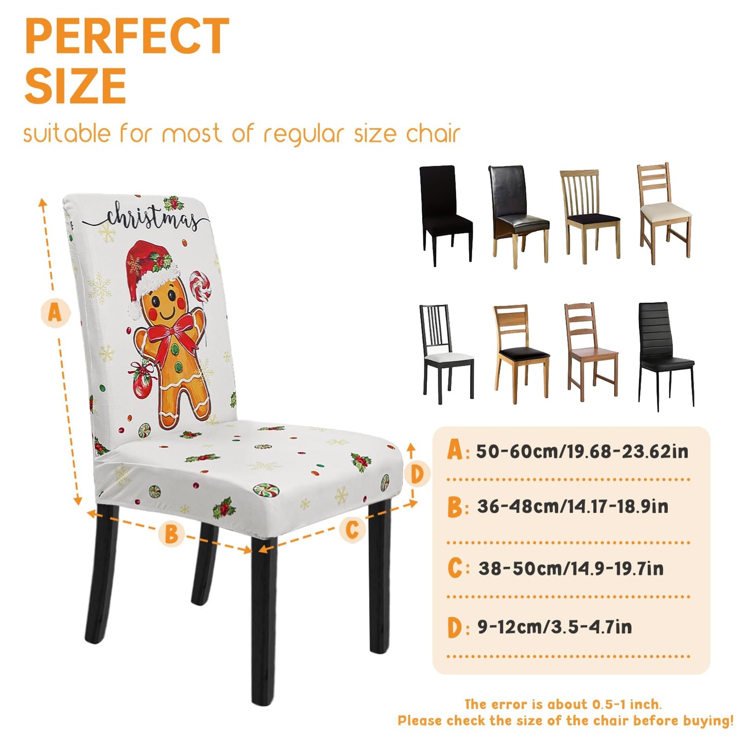 Zifmrtrwn Christmas Chair Cover Set of 6 Gingerbread Winter Dining Room Slipcovers Stretch Parsons Chair Seat Protectors Xmas Holiday Decor-6PCS