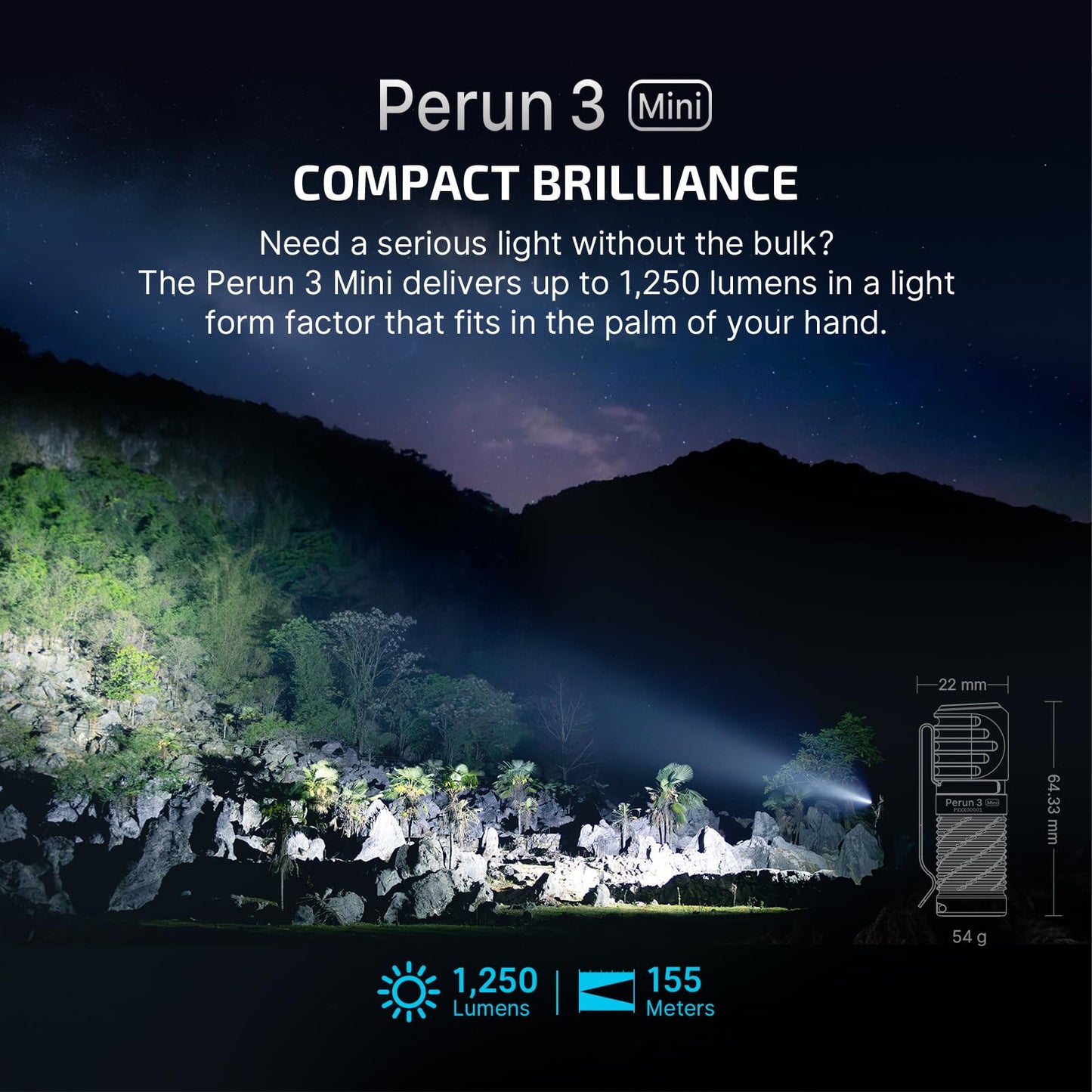 OLIGHT Perun 3 Mini Headlamp 1250 Lumens LED Head Flashlight,Rechargeable Headlight with Red Light Option,Perfect for Working, Hiking, Camping and Climbing (Cool White 5700K~6700K, Orange)