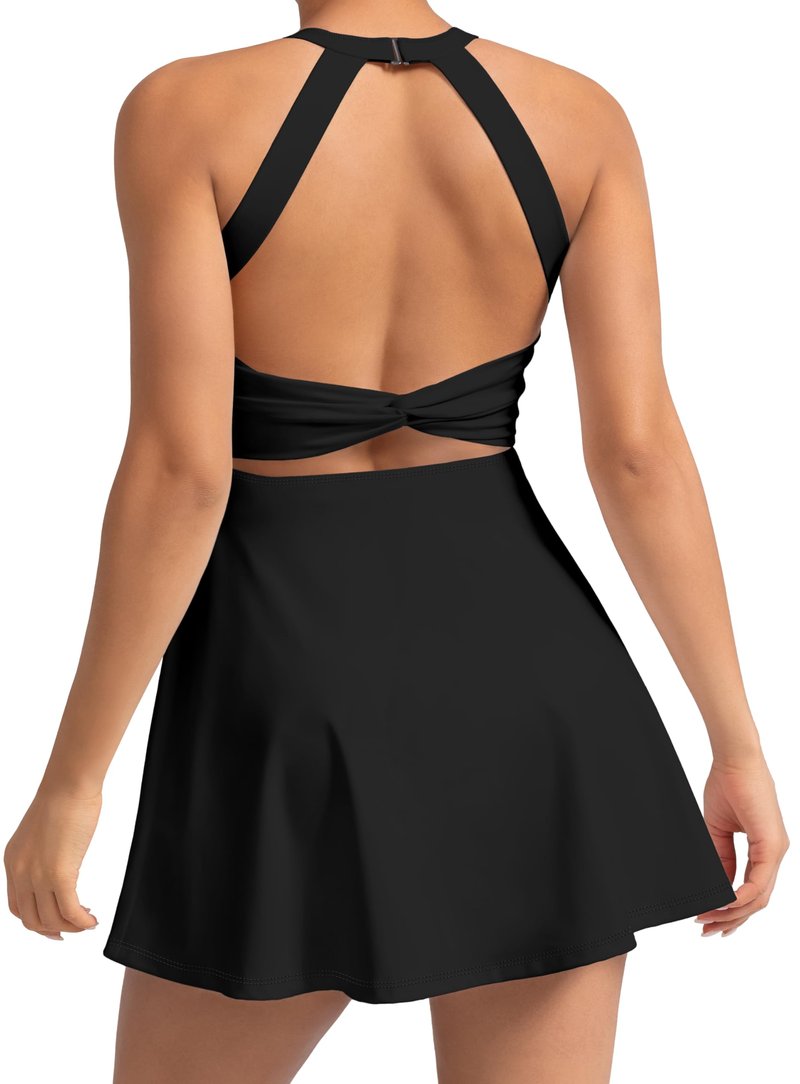 MIRITY Womens Activewear Tennis Dress - Built in Shorts with Pockets and Bra Golf Athletic Workout Dresses Black Medium