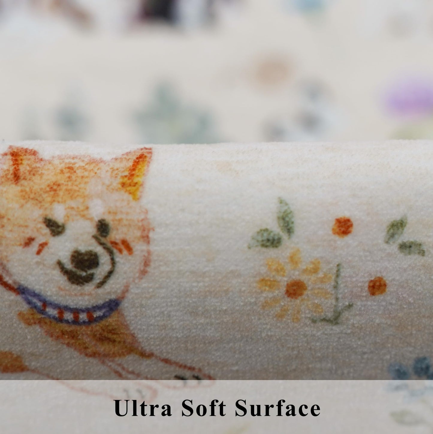 Washable Floral Animal 3x4 Rug: Non-Slip Low Pile Entryway Area Rugs Dog Printed Carpet Stain Resistant Kitchen Runners Soft Beside Floor Mat for Bedroom Kids Room Home Office Laundry(3x4,Beige/Dog