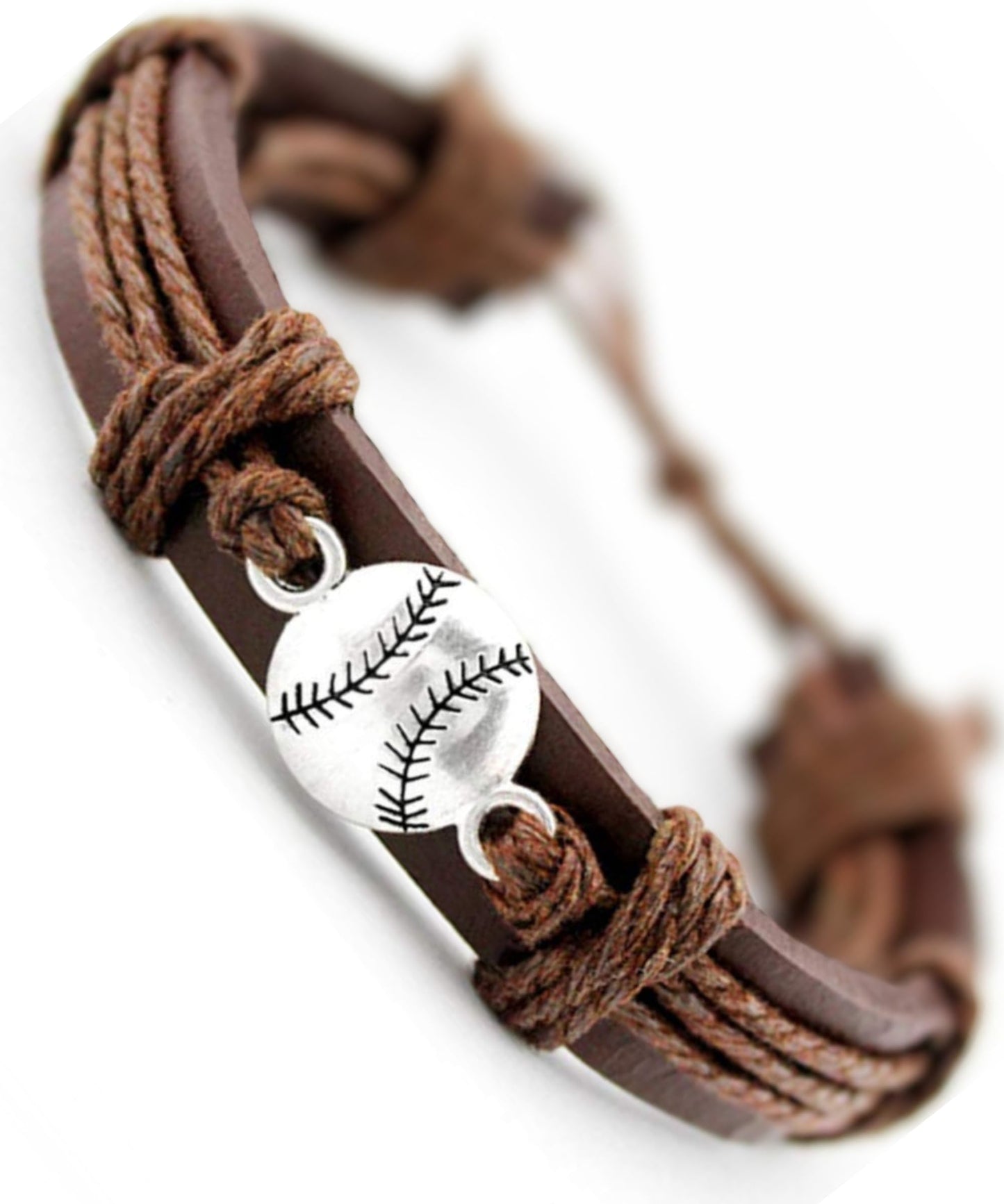 Soul Statement Genuine Leather Wrap Baseball Drip Bracelet for Teens and Men – Adjustable Cord with Stainless Steel Baseball Charm – Athletic Jewelry, Easter Basket Stuffer for Teenagers (Baseball)