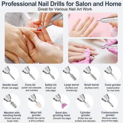 Electric Nail Drill Professional 45000RPM, Portable Smart Touch Display Electric Nail File, 4000mAh Rechargeable Nail Drill Kit for Remover Acrylic & Gel Nails Manicure for Salon Home
