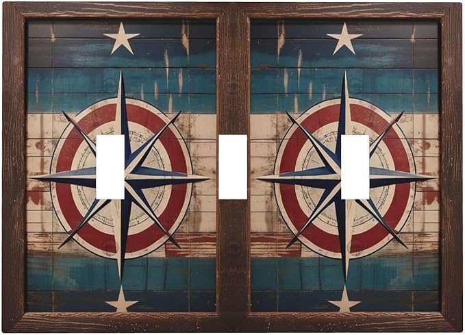 Decorative Art Light Switch Covers Nautical Rustic Star Emblem 3 Gang Triple Toggle Wall Plate Decorative Switch plate Electrical Faceplate for Home Decor