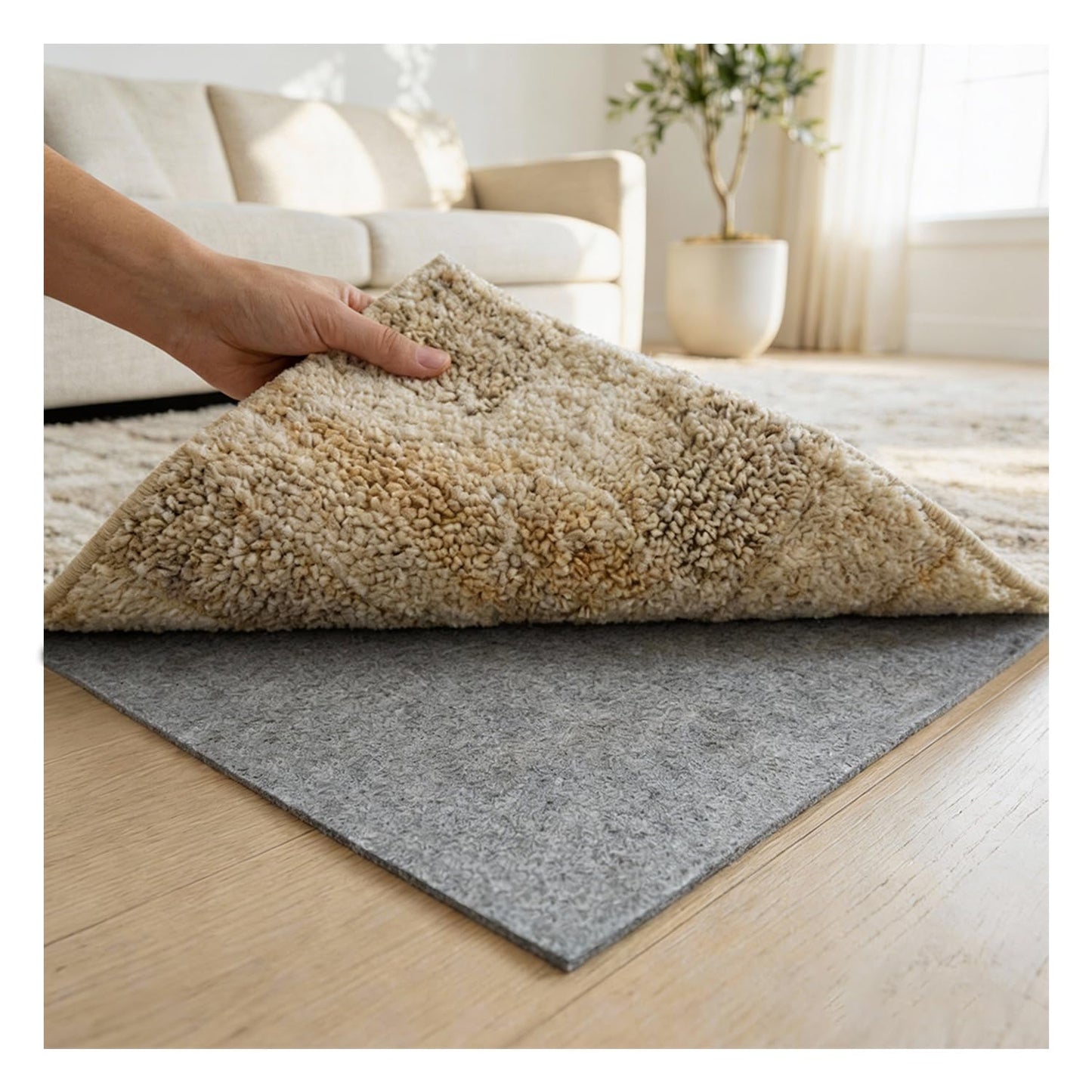 COMFYPAD Felt Rug Pad with Gripper Dots, 2x6 Ft Non-Slip Rug Underpad with PVC Backing, 1/6" Thick Cushioned Carpet Pad Gripper for Hardwood Floors, Vinyl & Tile, Under Rug Padding Floor Protection