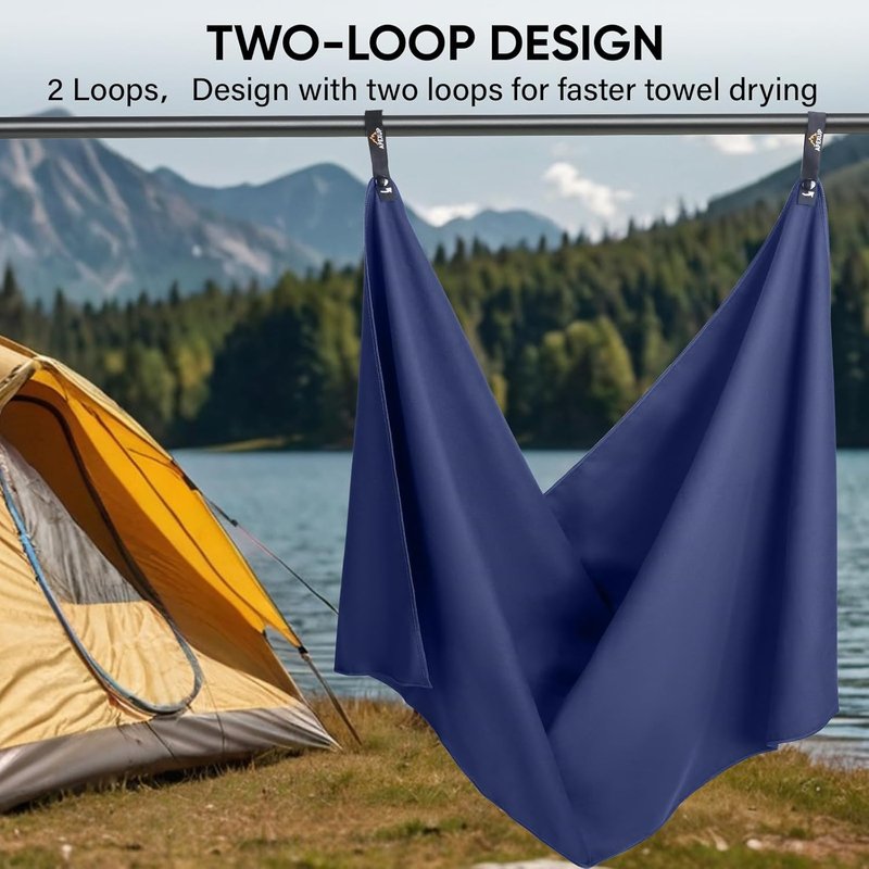 Microfiber Travel Towel - Ultra Absorbent Quick Dry Gym & Camping Towel | Lightweight, Navy Blue (24"×12")