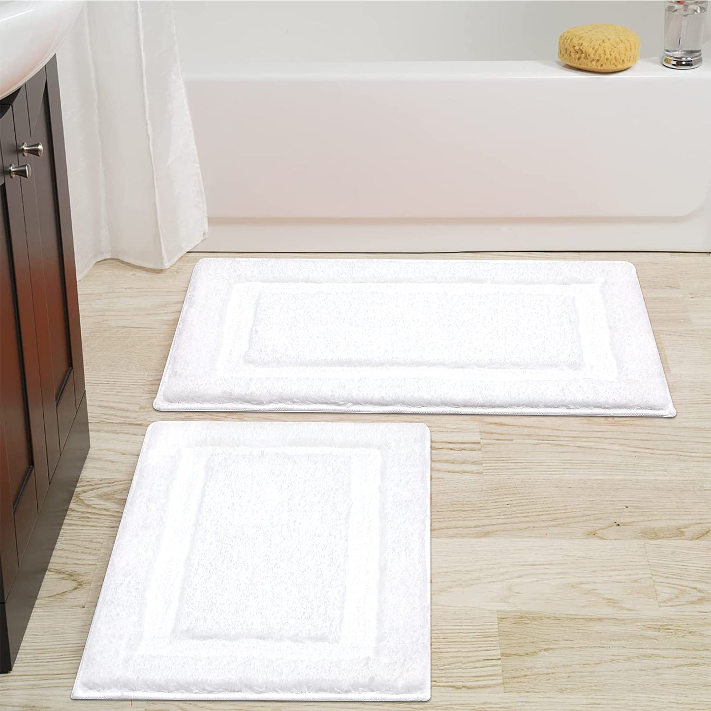 SHACOS White Bathroom Rugs Sets of 2 Pieces 32x20 inch, Super Soft Fluffy Bath Mats for Bathroom, Non Slip Washable Bath Rugs for Shower Tub Vanity Sink
