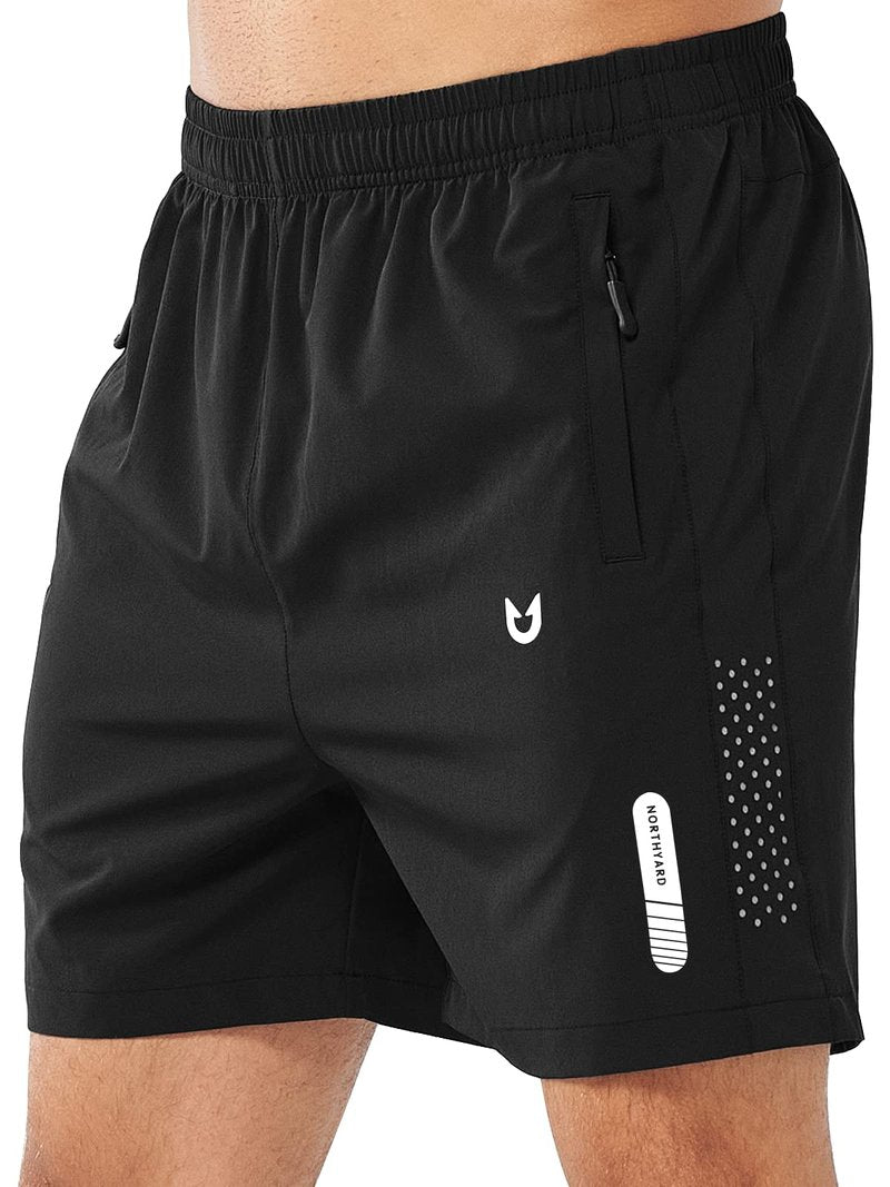 NORTHYARD Men's Athletic Running Shorts Gym Workout 7"/9"/5" Quick Dry Lightweight Sports Basketball Tennis 3 Zipper Pockets Black-5inch L