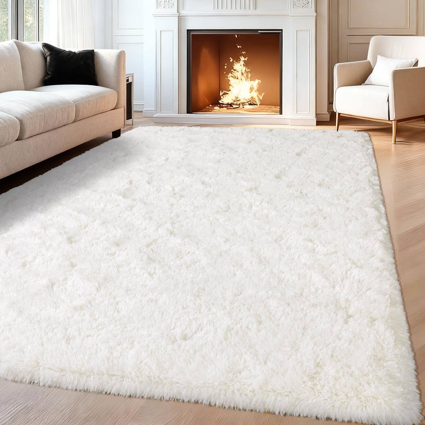 PIPABOBO 8x10 Area Rugs for Living Room, Ultra Soft Fluffy Shag Floor Carpet, Modern Indoor Plush Fuzzy Rugs for Bedroom Kids Room Nursery Dorm Home Decor Aesthetic, Cream White