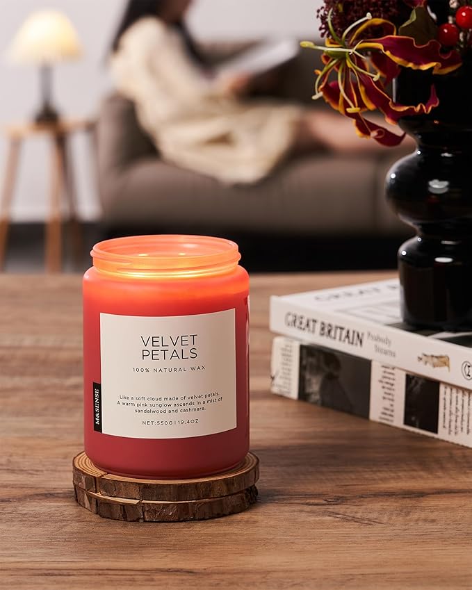 M&SENSE Sandalwood Floral Large Soy Candles for Home Scented, Organic Natural Soy Wax 19.4oz 110 Hour Long Lasting, Luxury Floral Scented Candle Gifts for Women