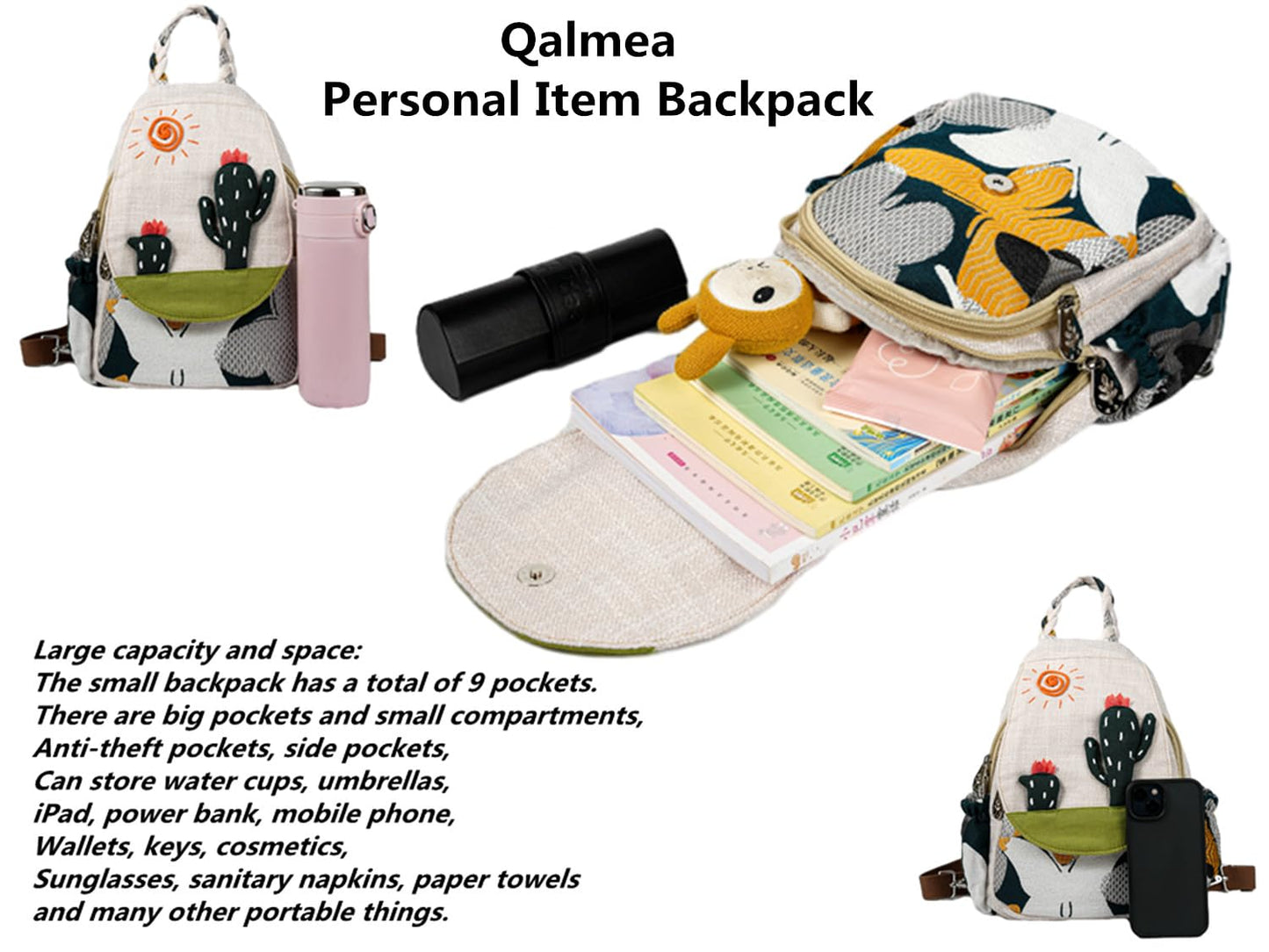 Qalmea Small Purse Small Backpack for Women Girl's Convertible Sling Bag Handmade Canvas Bags Casual Mini Backpack （Swallow Pattern）
