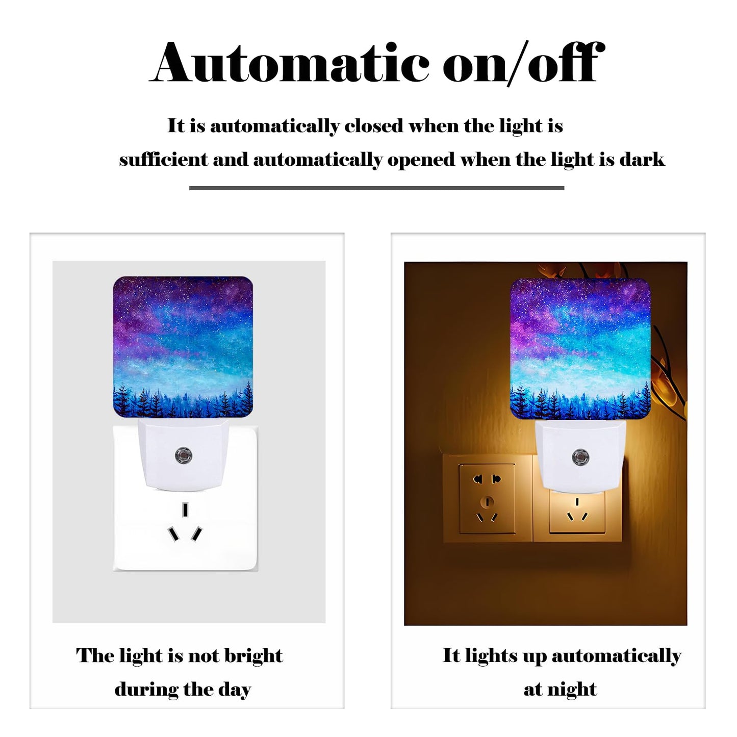 FSHVQKD Starry Sky Forest Night Light,Plug Into Wall Decor for Stairway,Hallway,Kitchen,Dusk to Dawn Sensor Nightlights for Boys/Girls/Women/Men Room Gifts