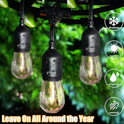 Lakumu Outdoor String Lights 96FT(48×2), Commercial Grade Heavy Duty Patio Lights with Dimmable S14 Shatterproof LED Bulbs, Linkable Waterproof Bistro Lights for Outside Deck Backyard Cafe Market