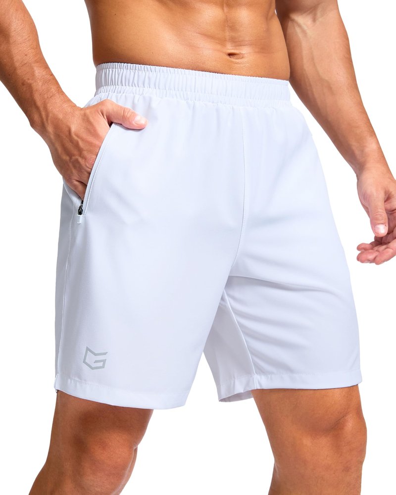 G Gradual Men's Athletic Running Shorts with Zipper Pockets Quick Dry 7"/ 5"/ 9" Workout Gym Shorts for Basketball Hiking(White,7XXXL)