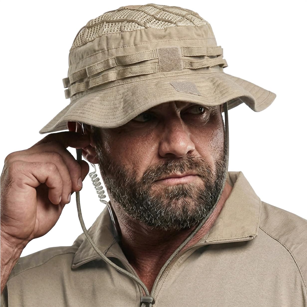CQR Men's Tactical Boonie Hat, Breathable Packable Sun Hat for Hunting, Hiking, Fishing, Shooting, and Outdoor Activities, Sentinel Alamo Khaki, Small-Medium