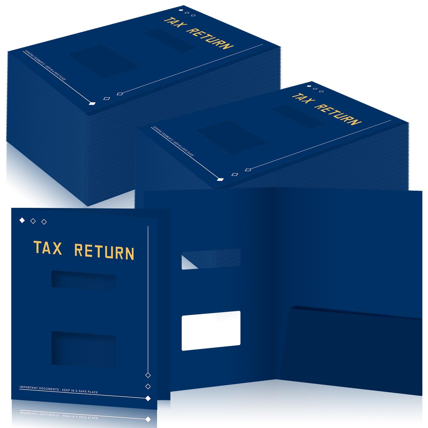 Mooliwe 100 Pcs Blue Tax Return Folders Bulk 9 x 11.25 Inches Income Tax Organizer with Side Staples Double Windows Paper File Pocket Document Folders for Accountants Business Office Supply
