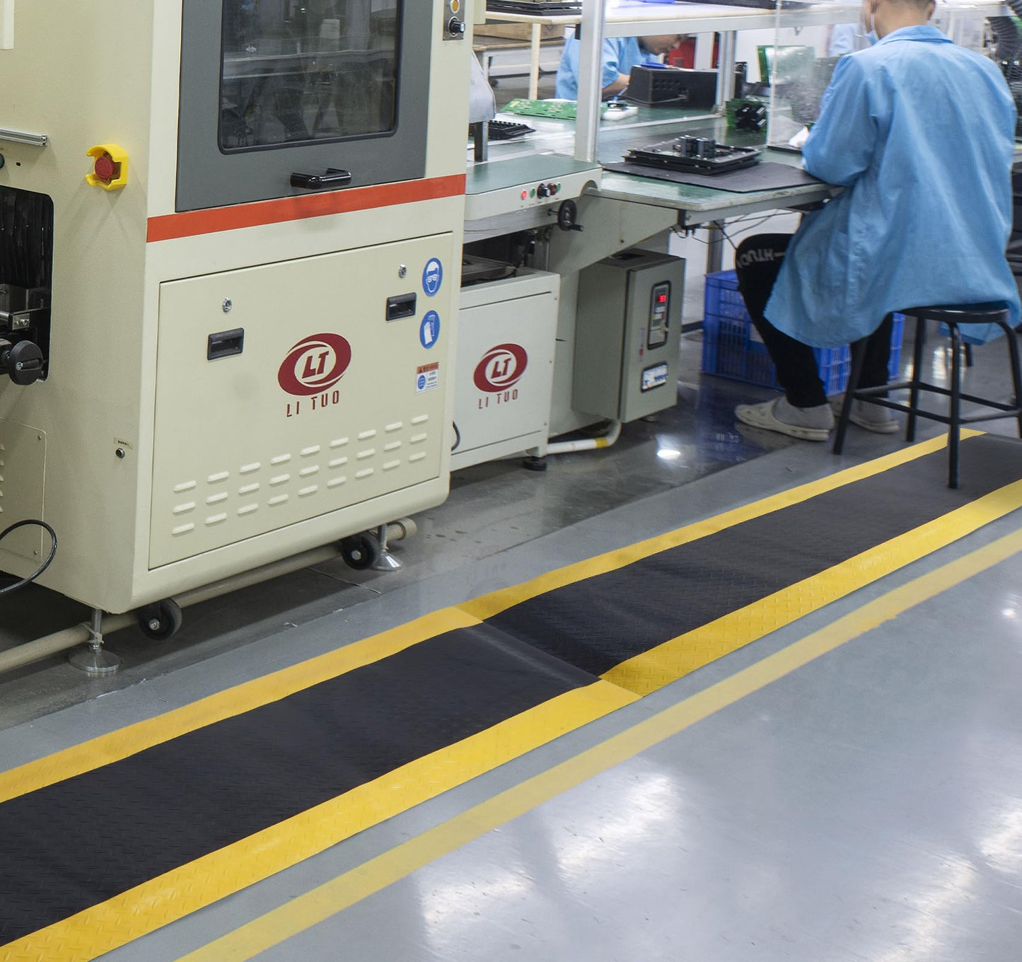 Nisorpa Anti Fatigue Mat Industrial, 20"x 60" Ergonomic Standing Mat with Safety Yellow Border, PVC Foam Commercial Cushion Floor Mats for Garage, Workplace, Shop