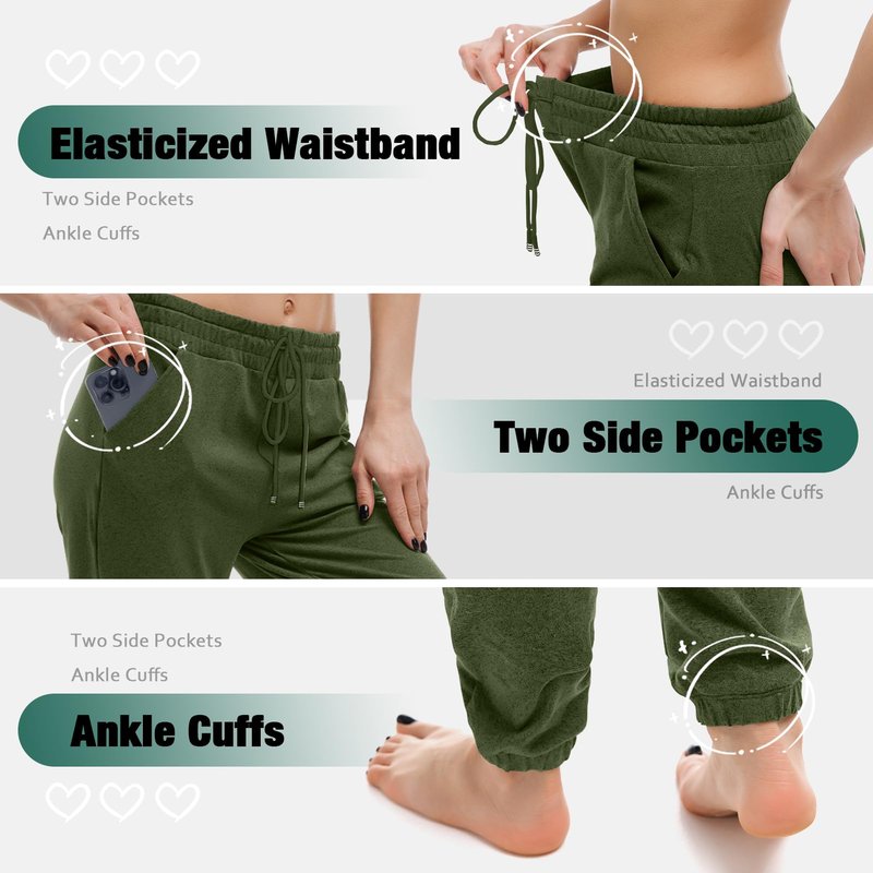 Walifrey Womens Joggers with Pockets, Drawstring Sweatpants Women for Lounging Jogging Gym and Workout OliveGreen,1 Pack OliveGreen XL