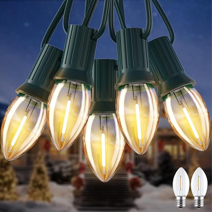 LED Christmas String Lights, 100FT C7 Vintage Christmas Lights with 104 Bulbs(4 Spare), Commercial Connectable Christmas Tree Lights for Xmas Holiday Roofline Garden Wedding Decor