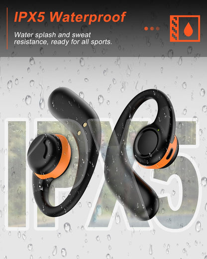 Jzones Open Ear Headphones Wireless Bluetooth 5.3, Open Ear Earbuds with Dual 16.2mm Dynamic Drivers 60 Hours Playtime Waterproof Sport Earbuds for Android iPhone TV,Black