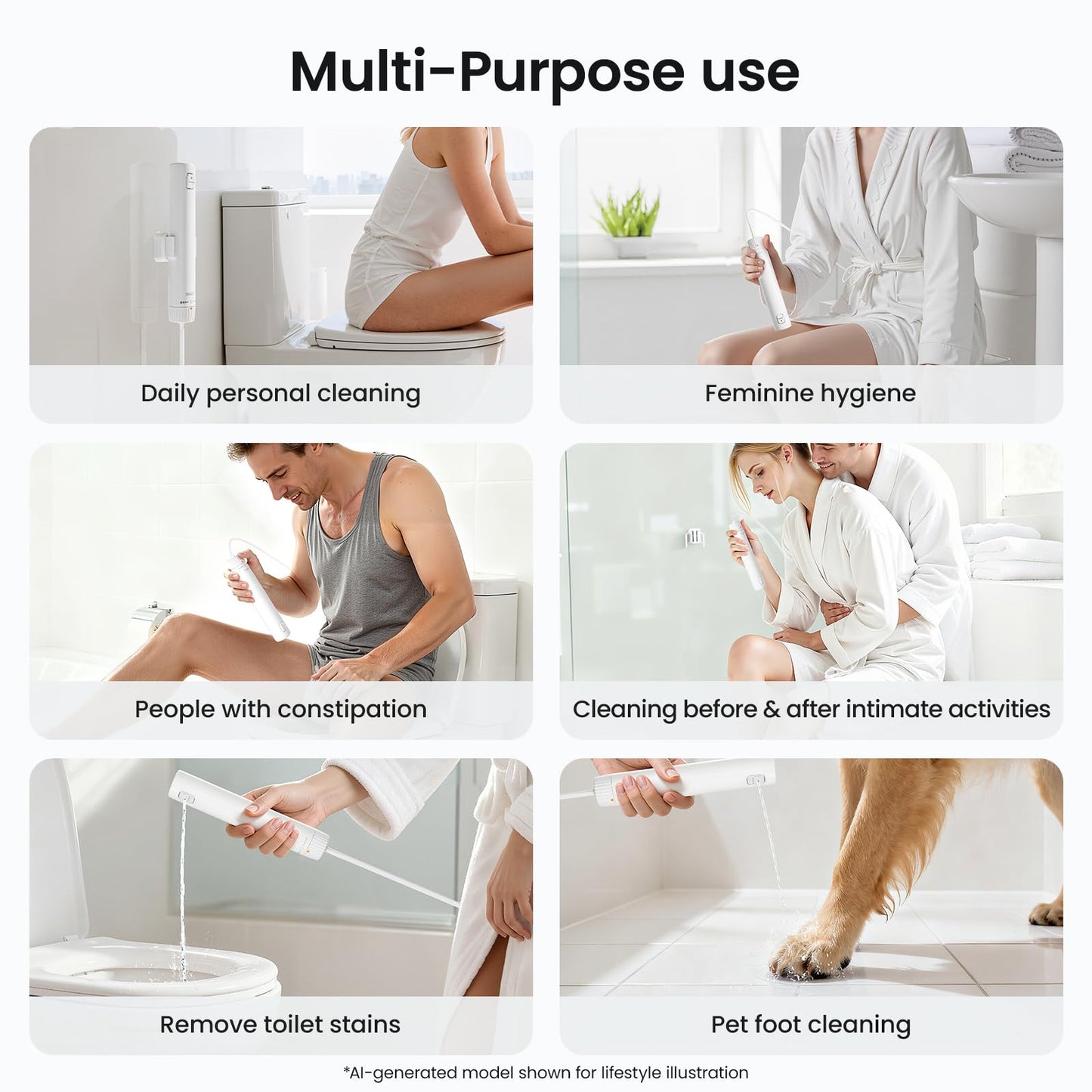 TOEE Handheld Bidet Sprayer for Toilet, 55" Leak-Proof Hose, Easy Install