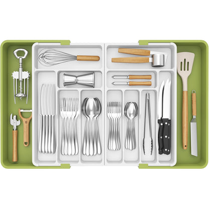 Lifewit Large Silverware Drawer Organizer, Expandable From 21 to 36 Inches, BPA Free Plastic Utensil Tray for Kitchen, Adjustable Flatware and Cutlery Holder for Spoons Forks Knives, Black