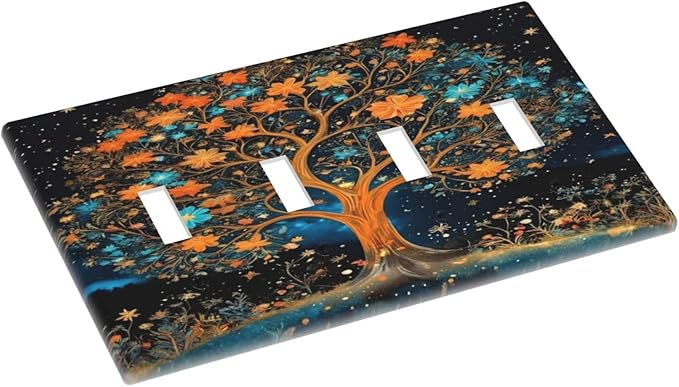 Magical Life Tree in Night Sky Light Switch Covers Quad Toggle 4 Gang Wall Plate Decorative Switchplate Electrical Faceplate for Farmhouse Bathroom Living Decor