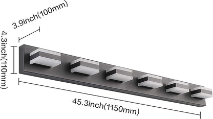 SOLFART Bathroom Light Feature Modern LED Dimmable Matt Black Bathroom Vanity Light 6 Lights Acrylic Vanity Light Over Mirror